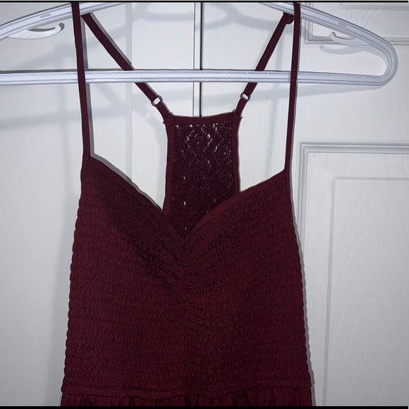Maroon summer dress, asymmetrical bottom, lace back, ribbed top - Picture 3 of 3